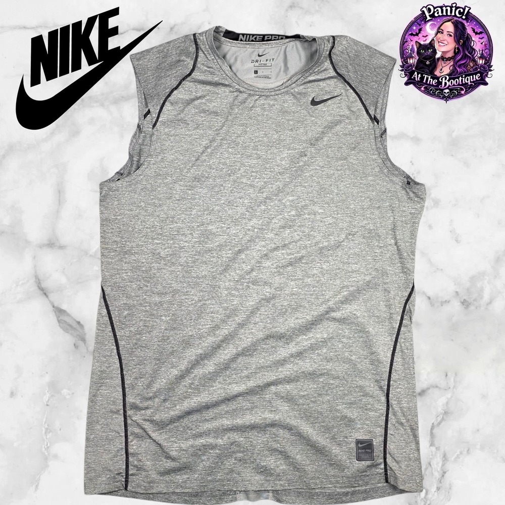 Nike Pro Tank Top Mens L Gray Dri Fit Compression Sleeveless Training Shirt Gym